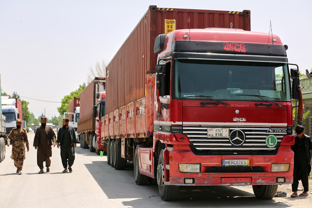 Supply trucks are parked inside the Kabul Customs yard in Kabul, Afghanistan, Sunday, May 17, 2026. (AP Photo/Siddiqullah Alizai)