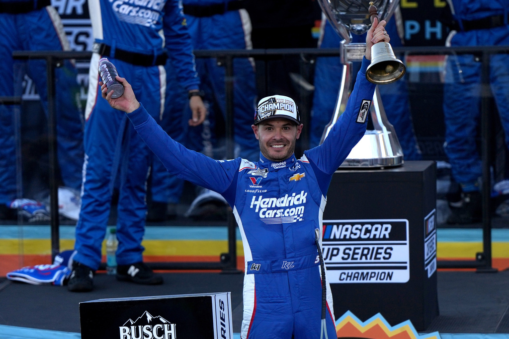FILE - NASCAR Cup Series driver Kyle Larson during a NASCAR Cup Series auto race Nov. 2, 2025, in Avondale, Ariz. (AP Photo/Rick Scuteri, File)