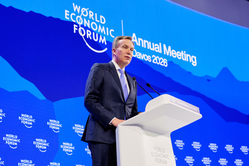 FILE - CEO of the World Economic Forum Borge Brende talks during of the Annual Meeting of the World Economic Forum in Davos, Switzerland, Tuesday, Jan. 20, 2026. (AP Photo/Markus Schreiber, File)