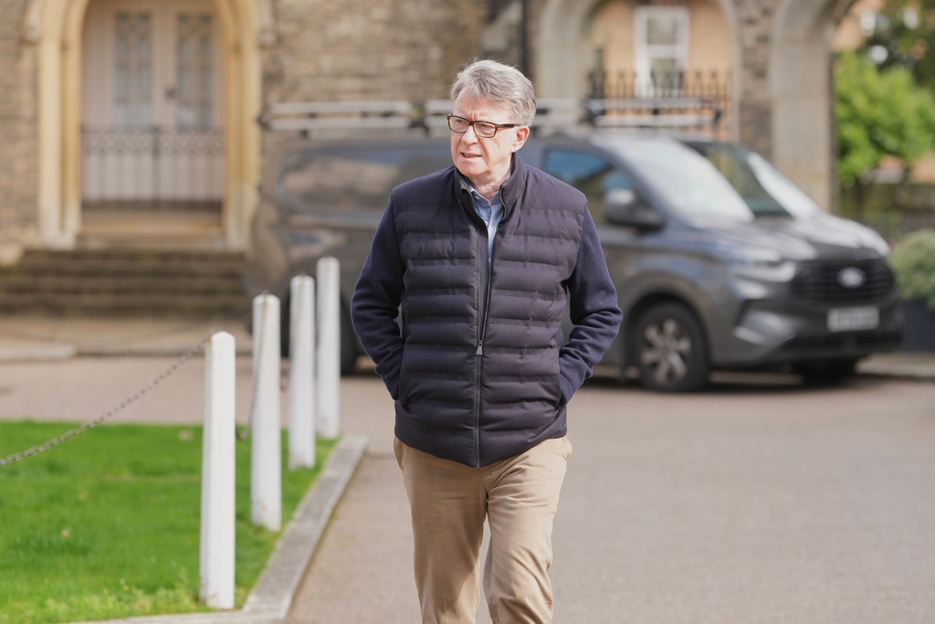 Peter Mandelson, the former U.K. ambassador to the United States, leaves his house in London, Tuesday, March 10, 2026. (AP Photo/Kin Cheung)