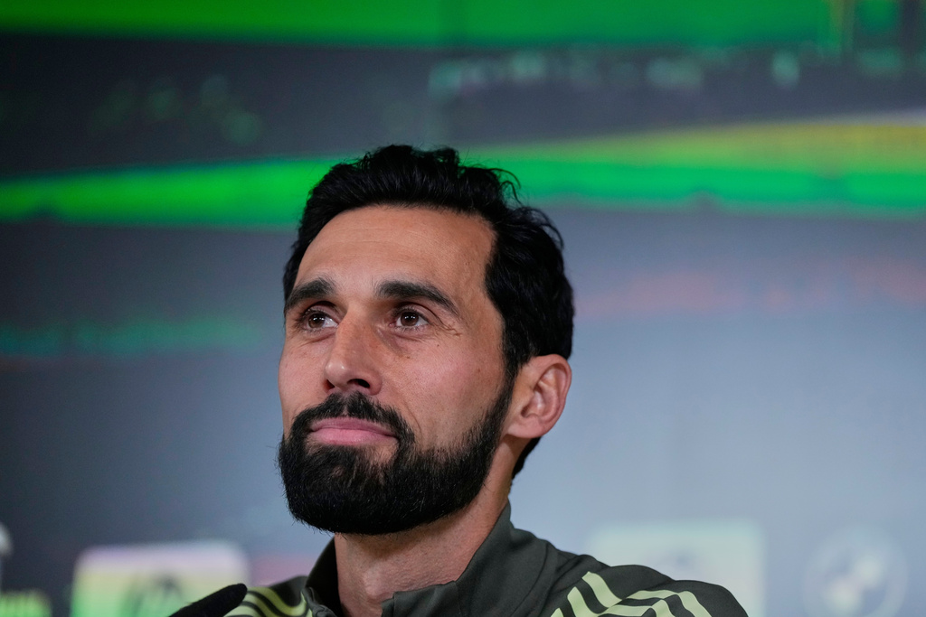 Real Madrid new coach Alvaro Arbeloa attends a press conference at the club's Valdebebas training ground in Madrid, Tuesday, Jan. 13, 2026. (AP Photo/Manu Fernandez)