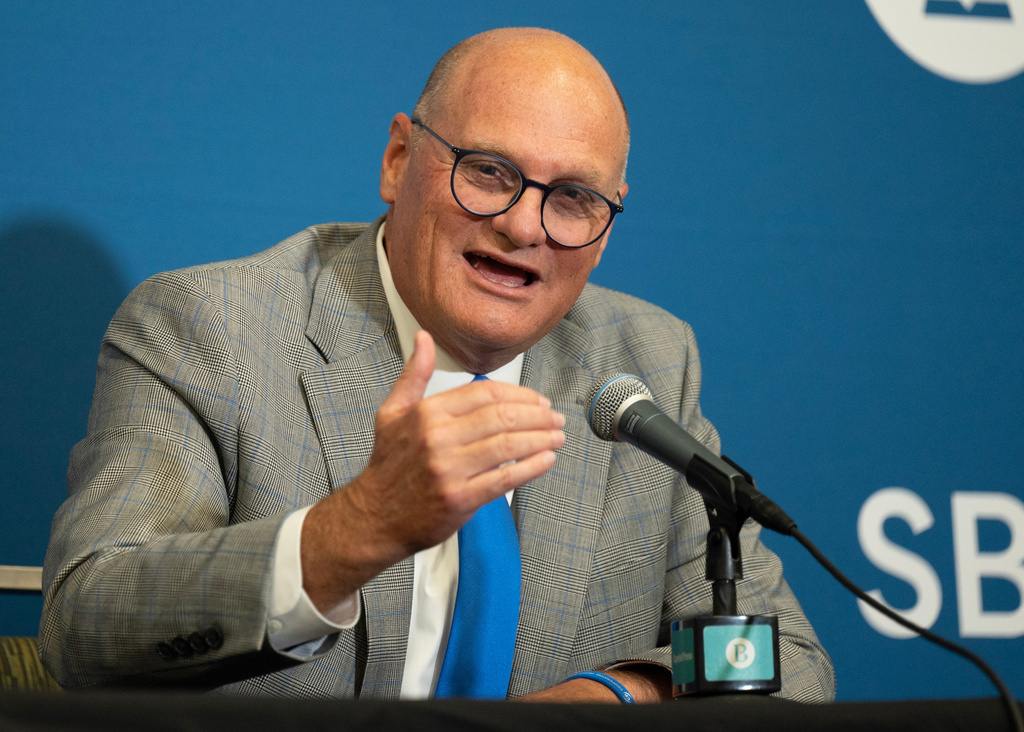 Newly elected Southern Baptist Convention President Willy Rice speaks at a news conference following the SBC annual meeting in Orlando, Fla., Wednesday, June 10, 2026. (Henry Durand/The Christian Index via AP)