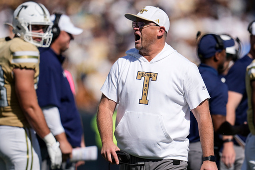 Georgia Tech head coach Brent Key walks on the field during the first half of an NCAA college football game against the Syracuse, Saturday, Oct. 25, 2025, in Atlanta. (AP Photo/Mike Stewart) Georgia Tech head coach Brent Key walks on the field during the first half of an NCAA college football game against the Syracuse, Saturday, Oct. 25, 2025, in Atlanta. (AP Photo/Mike Stewart)