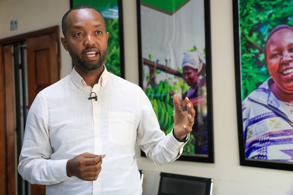 Soko Fresh CEO Denis Karema speaks during an interview with The Associated Press in Westlands, Nairobi, Kenya, on May 22, 2026. (AP Photo/Andrew Kasuku)