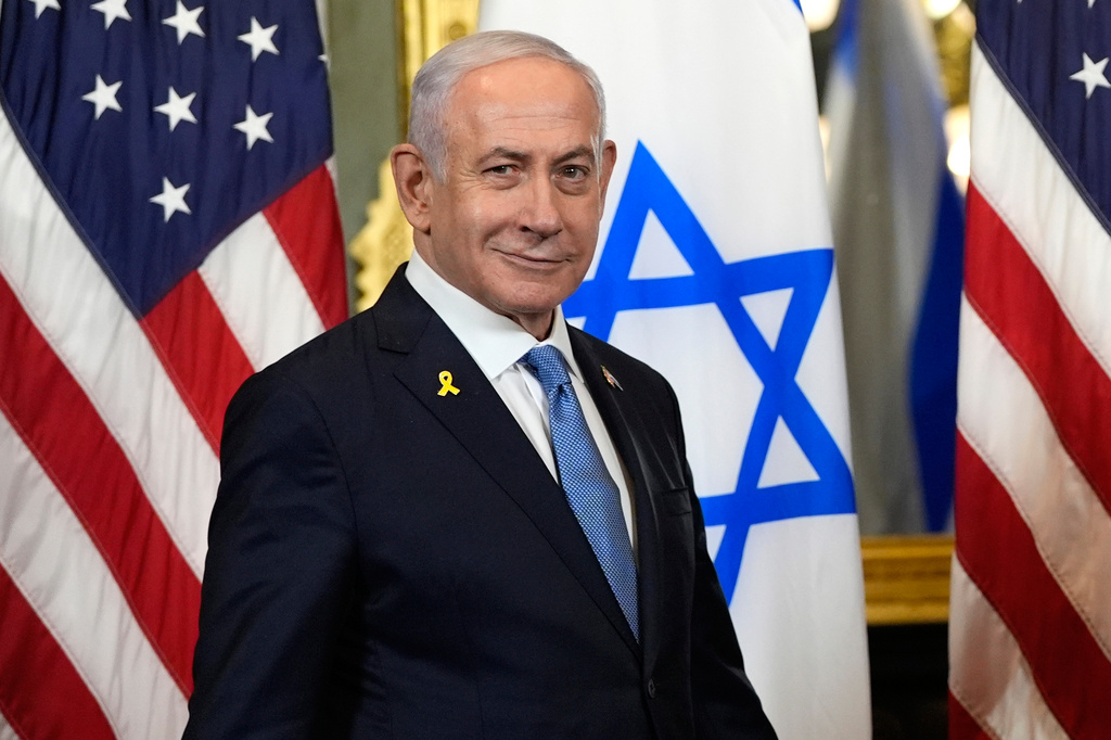 FILE - Israeli Prime Minister Benjamin Netanyahu arrive before a meeting at the Eisenhower Executive Office Building on the White House complex in Washington, July 25, 2024. (AP Photo/Julia Nikhinson, File)
