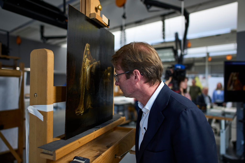 Director Taco Dibbits of the Rijksmuseum unveiled the work "Vision of Zacharias in the Temple" during a press preview in Amsterdam, Netherlands, Monday, March 2, 2026 and said two years of analysis has confirmed it was painted by Rembrandt. (AP Photo/Peter Dejong)