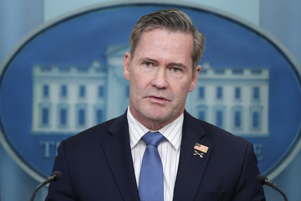 FILE - White House national security adviser Mike Waltz speaks with reporters in the James Brady Press Briefing Room at the White House, on Feb. 20, 2025, in Washington. (AP Photo/Jacquelyn Martin, File)