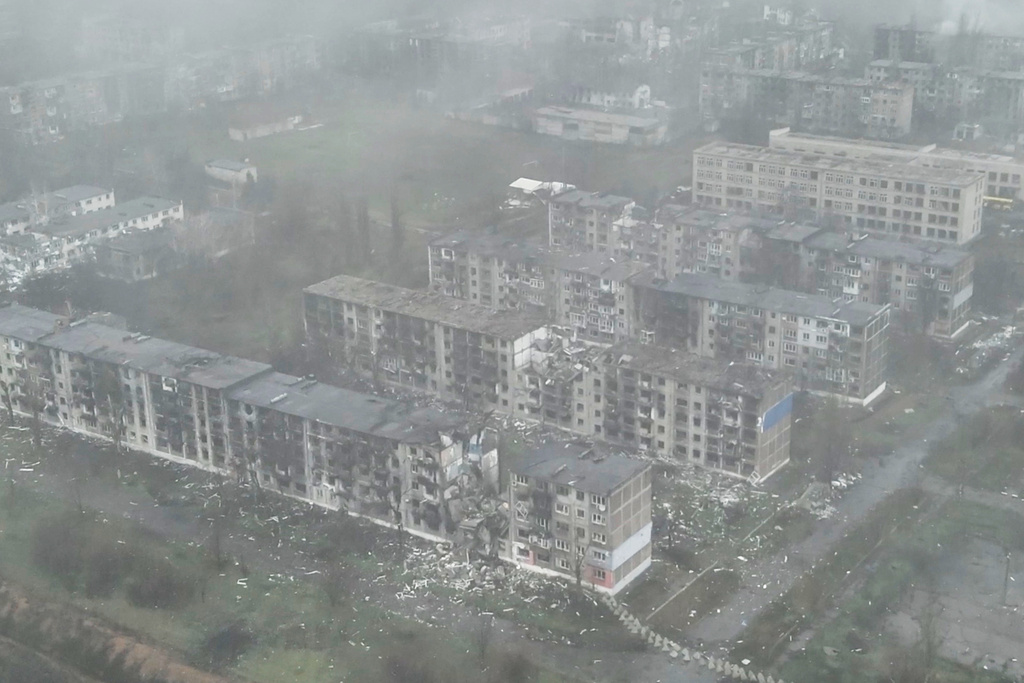 This image made from a December 2025 video provided by the Ukrainian Defense Forces shows the heavily-bombed city of Myrnohrad in eastern Ukraine's Donetsk region. (Ukrainian Defense Forces via AP)
