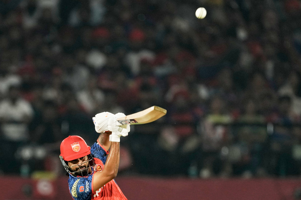 Punjab Kings' captain Shreyas Iyer plays a shot during the Indian Premier League cricket match between Delhi Capitals and Punjab Kings in Dharamshala, India, Monday, May 11, 2026. (AP Photo/Ashwini Bhatia)