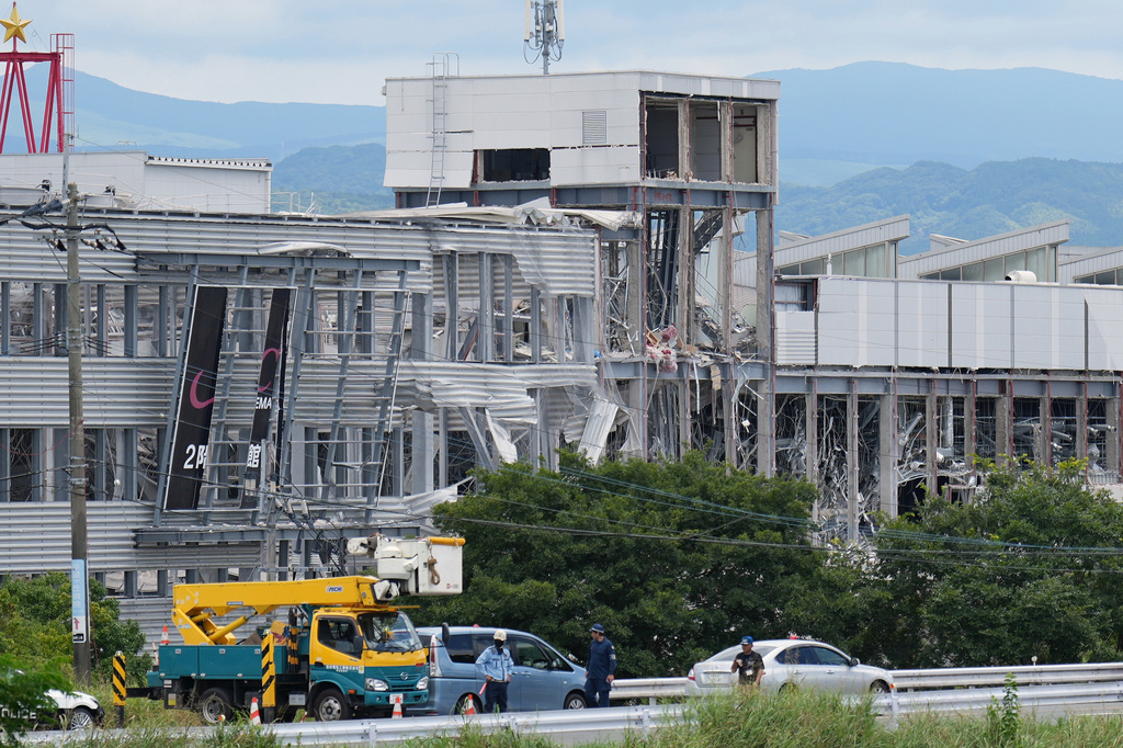 AEON Mall, which was damaged by an explosion following an earthquake, is seen in Kashima, Kumamoto Prefecture, southern Japan, Wednesday, July 29, 2026. (AP Photo/Hiro Komae)