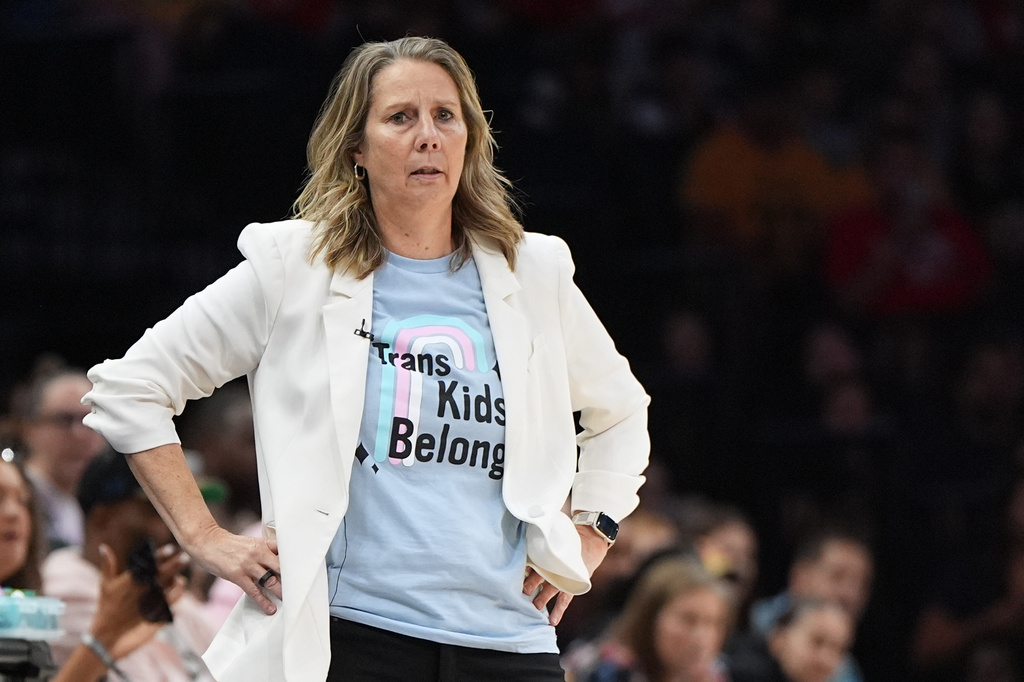 Minnesota Lynx head coach Cheryl Reeve watches play during the first half of a WNBA basketball game against the Indiana Fever, Sunday, Aug. 2, 2026, in Minneapolis. (AP Photo/Abbie Parr)