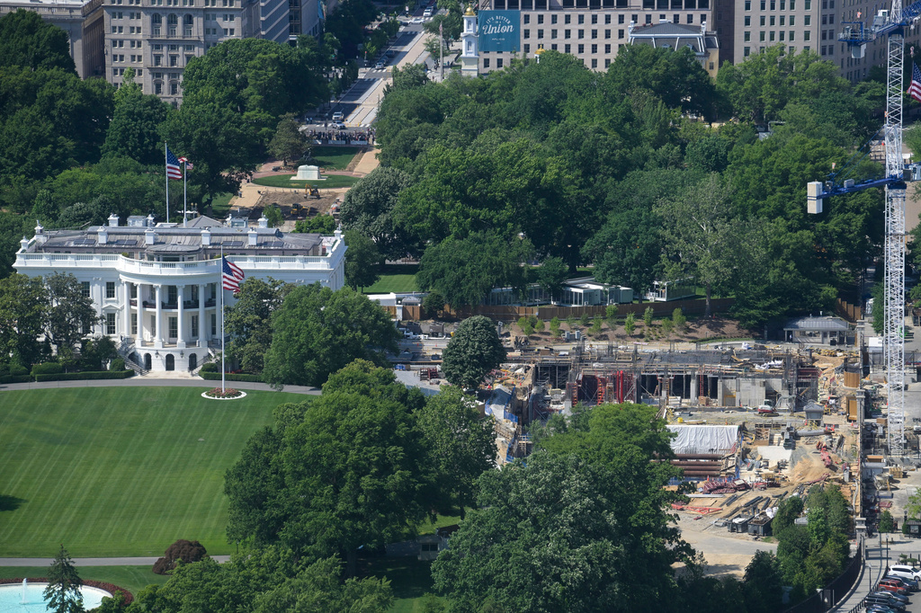 Work continues on the construction of the ballroom at the White House, Saturday, May 16, 2026, in Washington, where the East Wing once stood. (AP Photo/Rod Lamkey, Jr.)