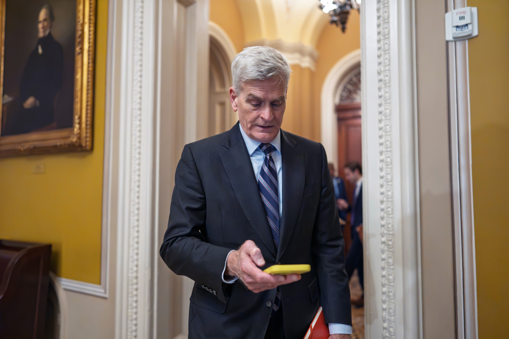 Sen. Bill Cassidy, R-La., heads to a closed-door Republican policy meeting at the Capitol in Washington, Tuesday, June 16, 2026. (AP Photo/J. Scott Applewhite)