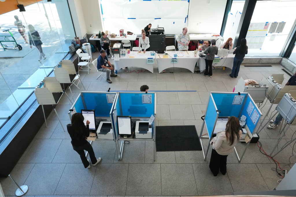 Voters cast their ballots for the California primary election on Tuesday, June 2, 2026, in Sacramento, Calif.. (AP Photo/Rich Pedroncelli)