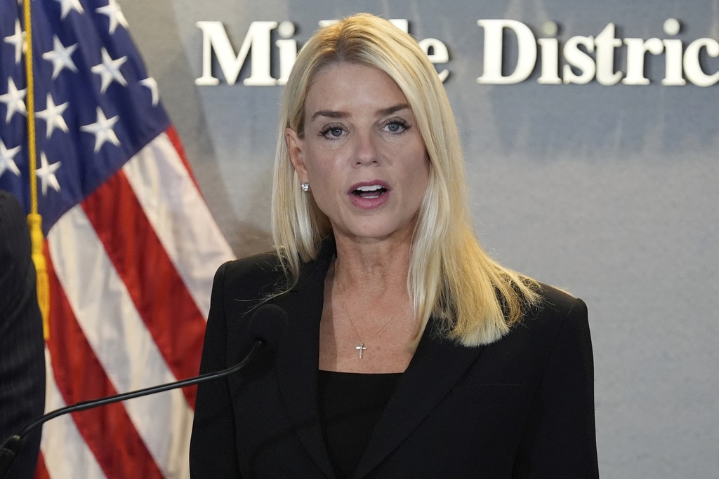 Attorney General Pam Bondi speaks during a human smuggling news conference Thursday Sept. 4, 2025, in Tampa, Fla. (AP Photo/Chris O'Meara)