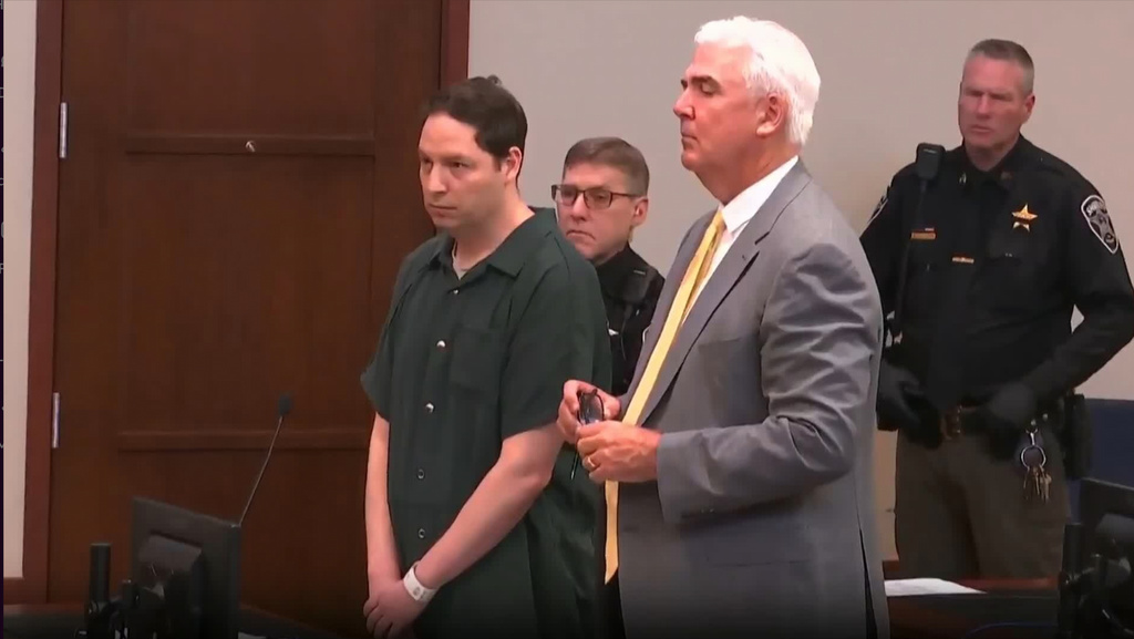 Brendan Banfield listens to a family impact statement ahead of the sentencing in court on Friday, June 5, 2026 in Fairfax, Va. (AP Photo/Pool)
