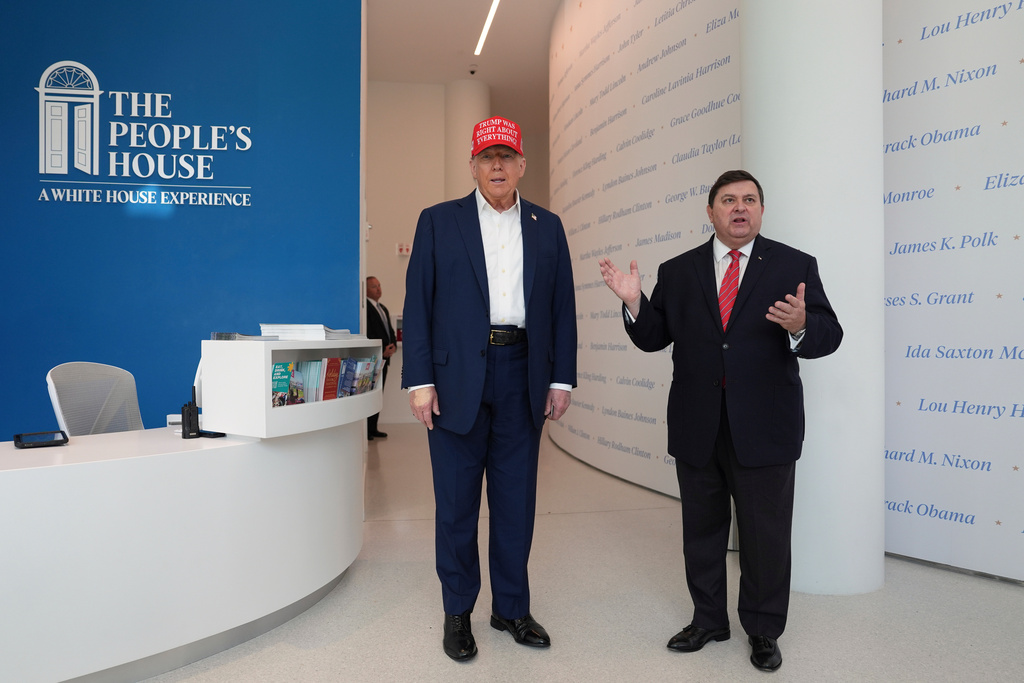 FILE - Stewart McLaurin, president of the White House Historical Association, speaks as President Donald Trump listens during a visit to The People's House museum, Aug. 22, 2025, in Washington. (AP Photo/Evan Vucci, File)