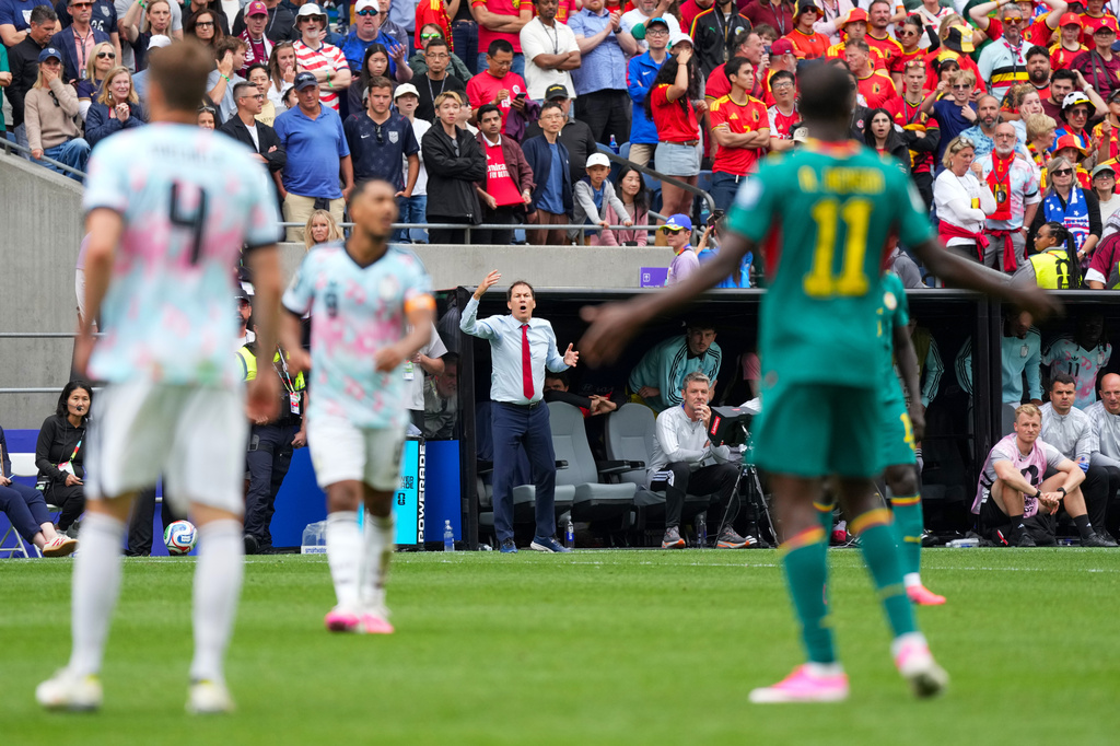 Belgium head coach Rudi Garcia reacts during the World Cup round of 32 soccer match between Belgium and Senegal in Seattle, Wednesday, July 1, 2026. (AP Photo/Ted S. Warren)