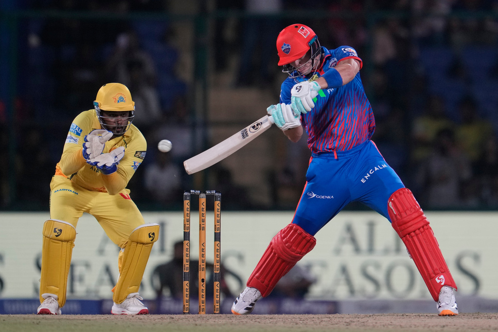 Delhi Capitals' Tristan Stubbs plays a shot during the Indian Premier League cricket match between Chennai Super Kings and Delhi Capitals in New Delhi, India, Tuesday, May 5, 2026. (AP Photo/Manish Swarup)