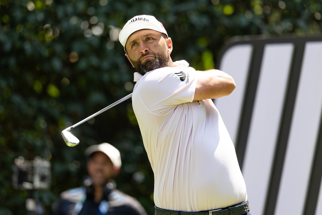 Captain Jon Rahm, of Legion XIII, hits from the 16th tee during the first round of LIV Golf Mexico City at Club de Golf Chapultepec, Thursday, April 16, 2026, in Naucalpan, Mexico. (Scott Taetsch/LIV Golf via AP)