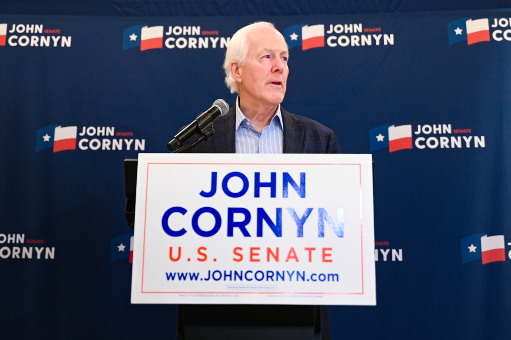FILE - Sen. John Cornyn, R-Texas, speaks to the media, March 3, 2026, in Austin, Texas. (AP Photo/Jack Myer, File)