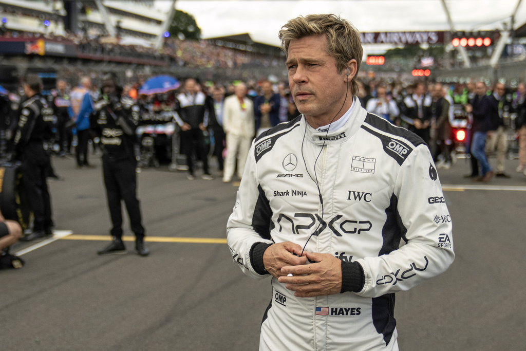 This image released by Warner Bros Pictures shows Brad Pitt in a scene from "F1 The Movie." (Warner Bros Pictures via AP)