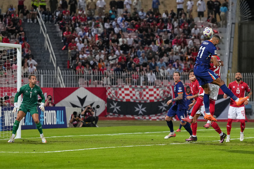 Cody Gakpo of the Netherlands heads the ball during a World Cup 2026 group G qualifying soccer match between Malta and the Netherlands in Ta' Qali, Malta, Thursday, Oct. 9, 2025. (AP Photo/Matthias Brancaleone) Cody Gakpo of the Netherlands heads the ball during a World Cup 2026 group G qualifying soccer match between Malta and the Netherlands in Ta' Qali, Malta, Thursday, Oct. 9, 2025. (AP Photo/Matthias Brancaleone)