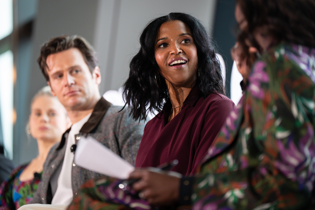 Broadway star Renee-Elise Goldsberry speaks on a panel at the Town & Country Philanthropy Summit luncheon on Tuesday, Oct. 28, 2025, in New York. (AP Photo/Angelina Katsanis)