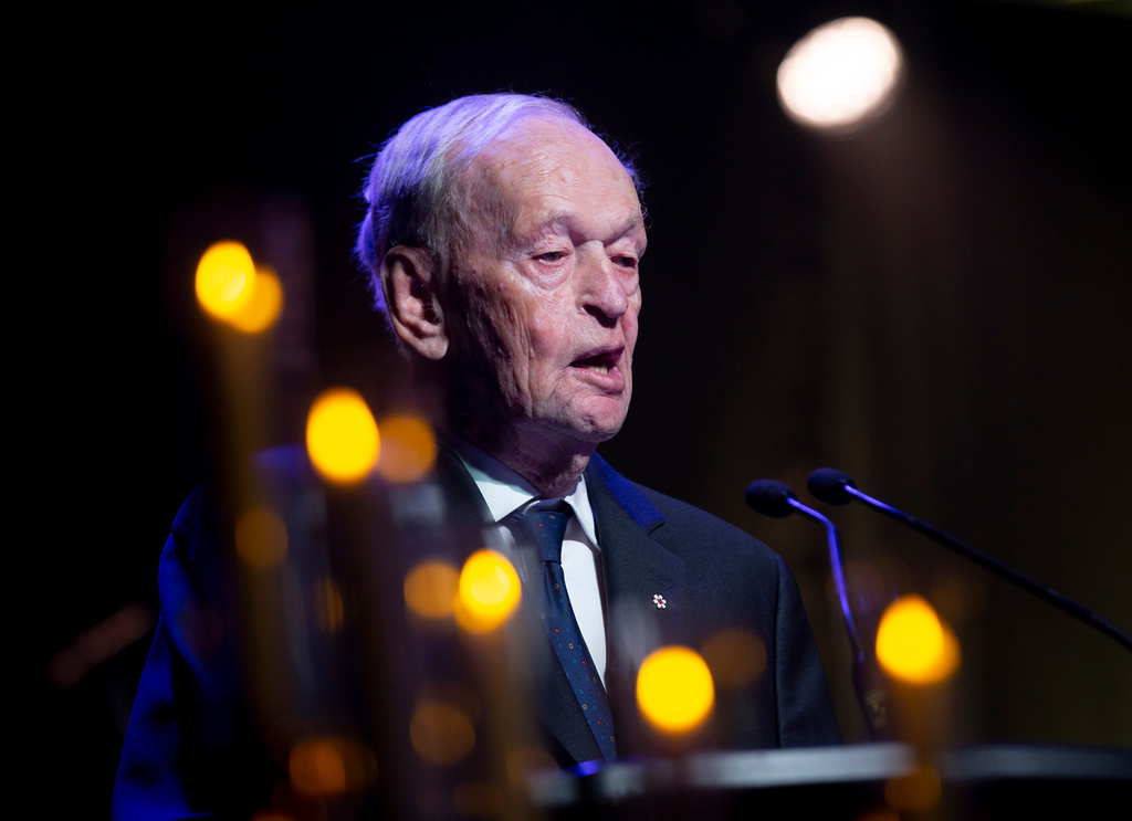Former prime minister Jean Chretien speaks at the 25th anniversary of the Sept. 11, 2001, terrorist attacks in the United States, in Gander, N.L., Friday, Sept. 11, 2026. (Paul Daly /The Canadian Press via AP)