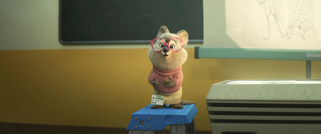 This image released by Disney shows Dr. Fuzzby, voiced by Quinta Brunson, in a scene from "Zootopia 2." (Disney via AP)