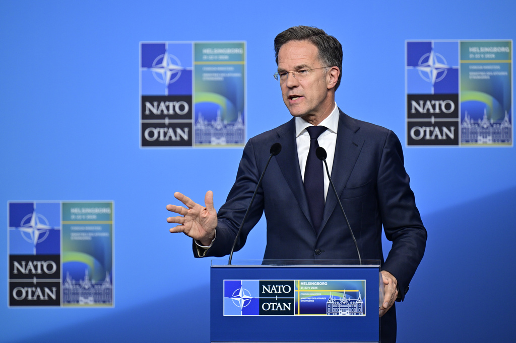 NATO Secretary General Mark Rutte holds a closing press conference during the NATO Foreign Ministers' meeting in Helsingborg, Sweden, Friday, May 22, 2026. (Johan Nilsson/TT News Agency via AP)