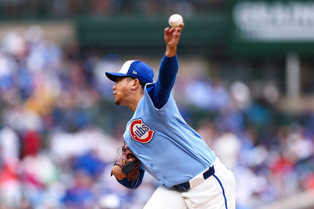 Chicago Cubs pitcher Shota Imanaga delivers to a New York Yankees batter during the second inning of a baseball game in Chicago, Friday, July 31, 2026. (AP Photo/Jessie Alcheh)