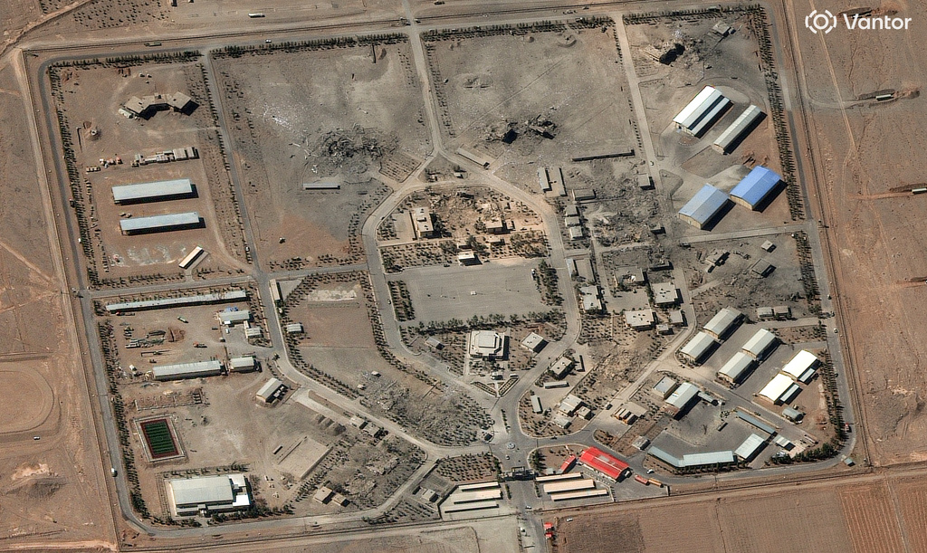 This satellite image provided by Vantor shows damage to buildings after airstrikes at a military garrison, in Isfahan, Iran, Sunday, March 8, 2026. (Satellite image ©2026 Vantor via AP)