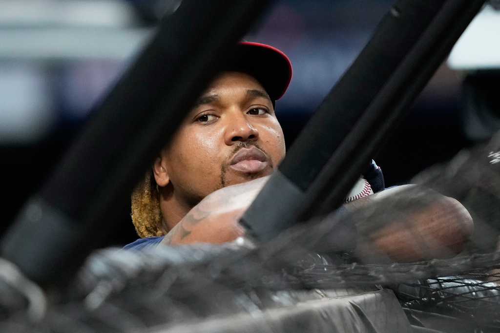 Cleveland Guardians third baseman Jos&eacute; Ram&iacute;rez watches warms up during batting practice before Game 2 of an American League Championship Series baseball game against the Tampa Bay Rays in St. Petersburg, Fla. Tuesday, Oct. 13, 2026. (AP Photo/David J. Phillip)