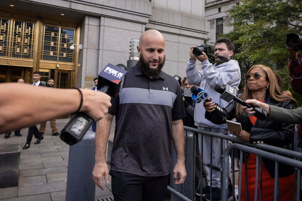 FILE - Mohamed Bahi, New York City Mayor's liaison to the Muslim community, exits Manhattan Federal Court, Oct. 8, 2024, in New York. (AP Photo/Yuki Iwamura, File)