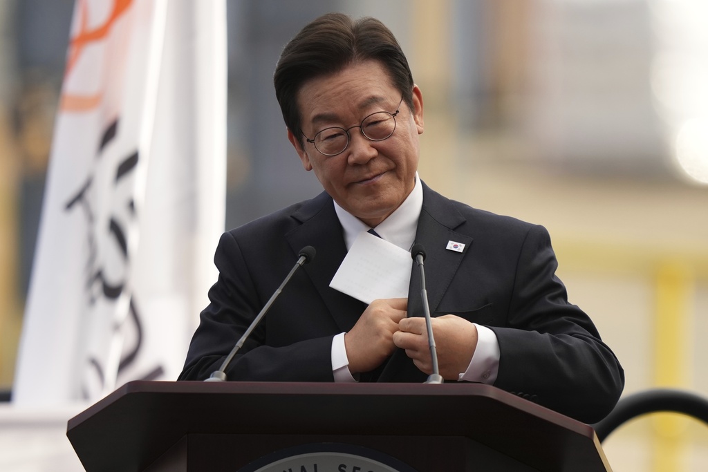 South Korean President Lee Jae Myung speaks at the Hanwha Philly Shipyard for a cristening ceremony Tuesday, Aug. 26, 2025, in Philadelphia. (AP Photo/Matt Slocum)
