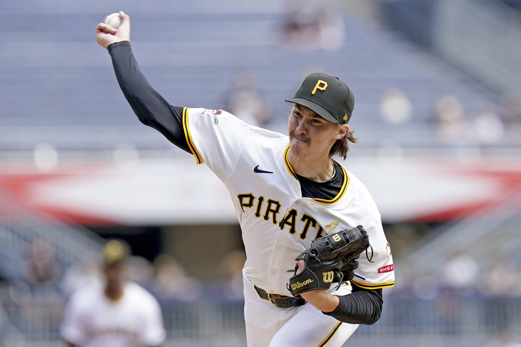 Pittsburgh Pirates pitcher Bubba Chandler delivers during the second inning of a baseball game against the Milwaukee Brewers, Sunday, Sept. 7, 2025, in Pittsburgh. (AP Photo/Matt Freed)
