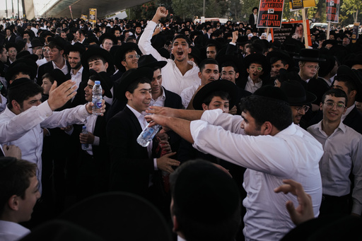 Ultra-Orthodox Jewish men protest against plans to force them to serve in the Israeli military, in Jerusalem, Thursday, Oct. 30, 2025. (AP Photo/Leo Correa) Ultra-Orthodox Jewish men protest against plans to force them to serve in the Israeli military, in Jerusalem, Thursday, Oct. 30, 2025. (AP Photo/Leo Correa)