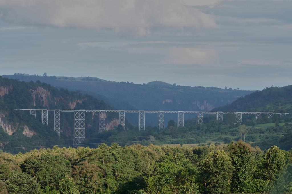 In this photo taken during a trip supervised by pro-military Myanmar media, the Goteik bridge is seen in Kawnghkio township, northern Shan State, Myanmar, Friday, Oct. 10, 2025. (AP Photo/Aung Shine Oo)