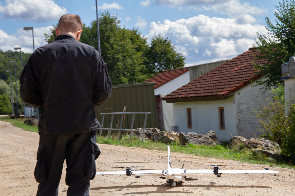 A U.S. Army solider gets ready to launch a drone at the Hohenfels training center in Germany as part of the annual training exercise taking place at the facility in Hohenfels, Germany, Aug. 29, 2026. (AP Photo/Konstantin Toropid)
