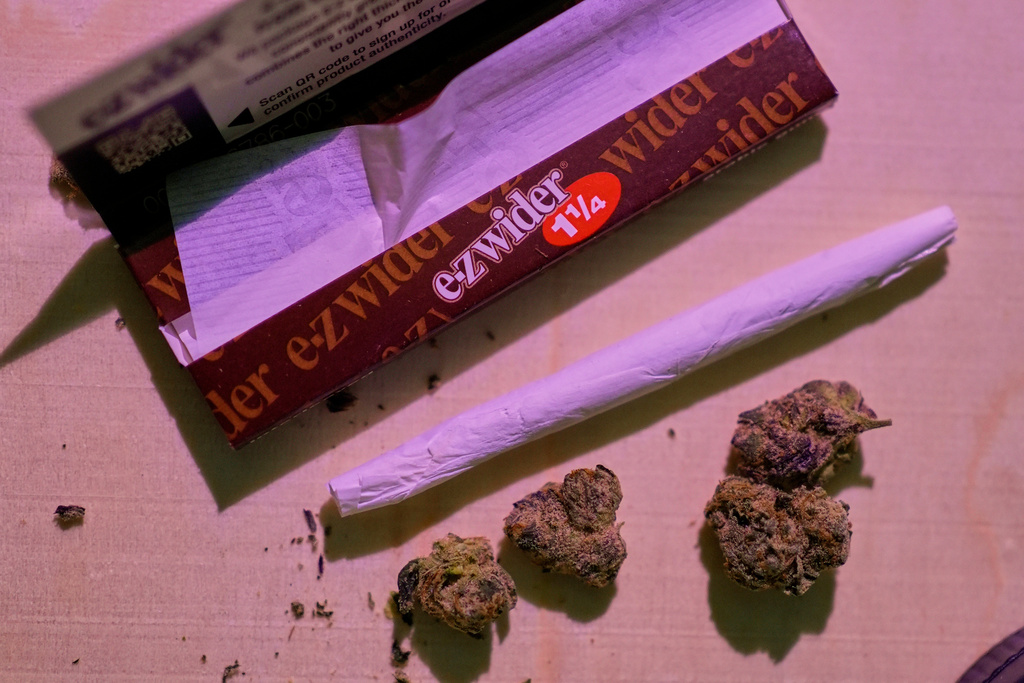 A joint is seen Friday, Nov. 14, 2025, in Brookline, Mass. (AP Photo/Robert F. Bukaty)