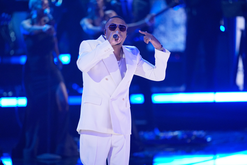 Nas performs during the BET Awards on Sunday, June 28, 2026, at the Peacock Theater in Los Angeles. (AP Photo/John Locher)