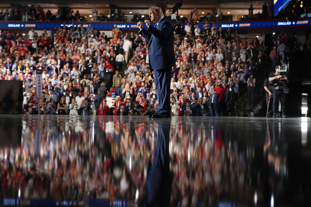 President Donald Trump leaves the RNC Midterm Convention, Wednesday, Sept. 9, 2026, in Dallas. (AP Photo/Jacquelyn Martin)