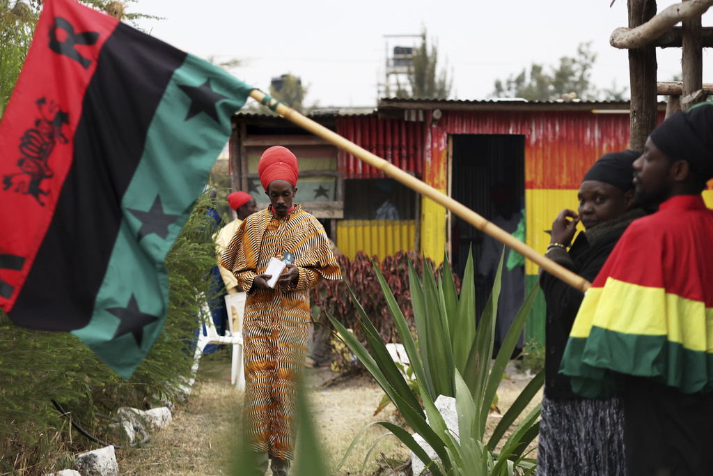 Members of the Ethiopia Africa Black International Congress Church of Salvation attend a church service in Kamulu, Nairobi, Kenya, Wednesday, July 23, 2025. (AP Photo/Andrew Kasuku)