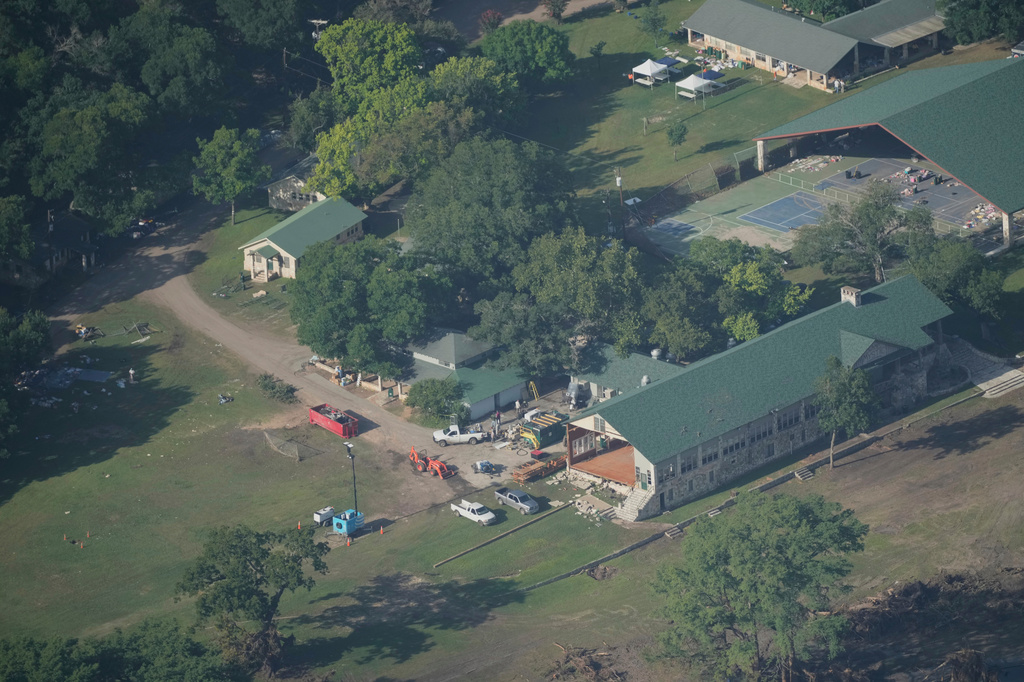 FILE - This aerial photo shows Camp Mystic, in Hunt, Texas, on July 10, 2025. (AP Photo/Gerald Herbert, File)