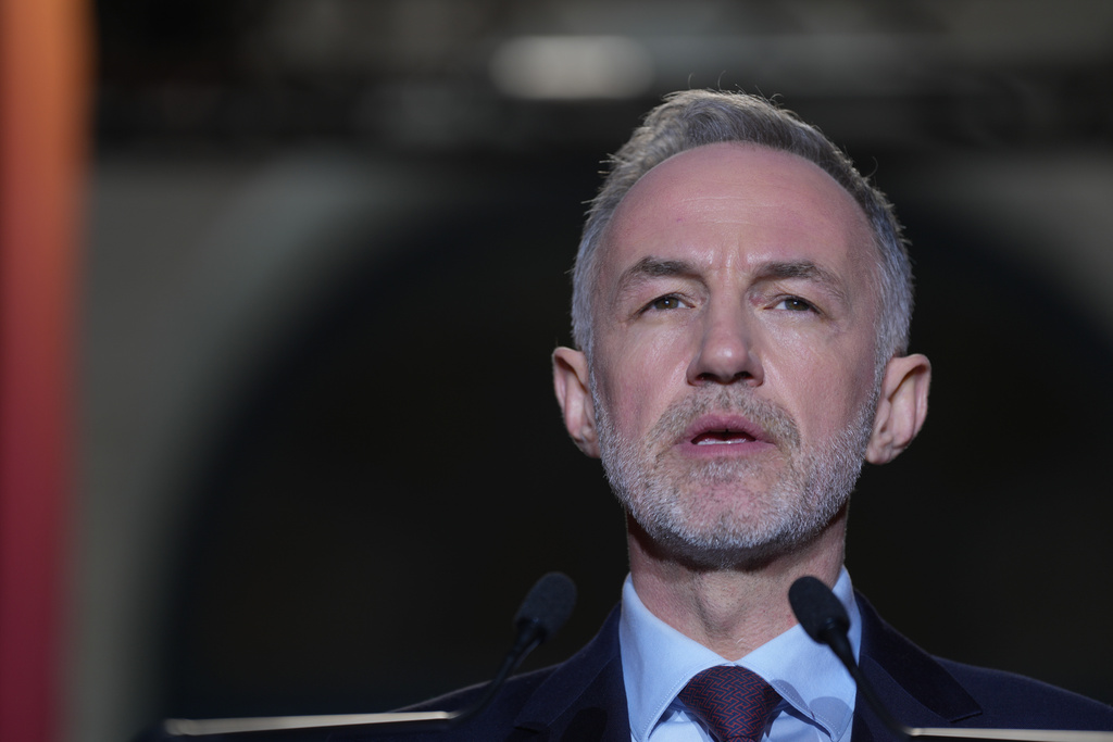 French socialist candidate for Paris mayoral election, Emmanuel Gregoire gives a speech after he won the second round of France's municipal elections in Paris, France, Sunday, March 22, 2026. (AP Photo/Thibault Camus)
