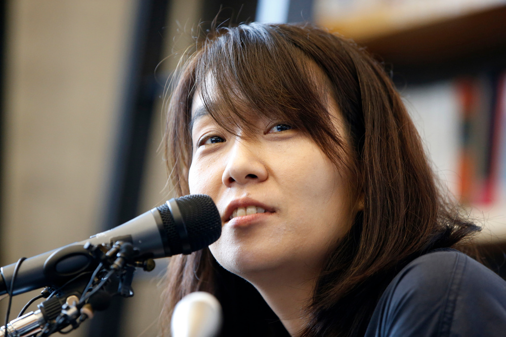 FILE - South Korean author Han Kang speaks to the media during a news conference in Seoul, South Korea, on May 24, 2016. (AP Photo/Lee Jin-man, File)
