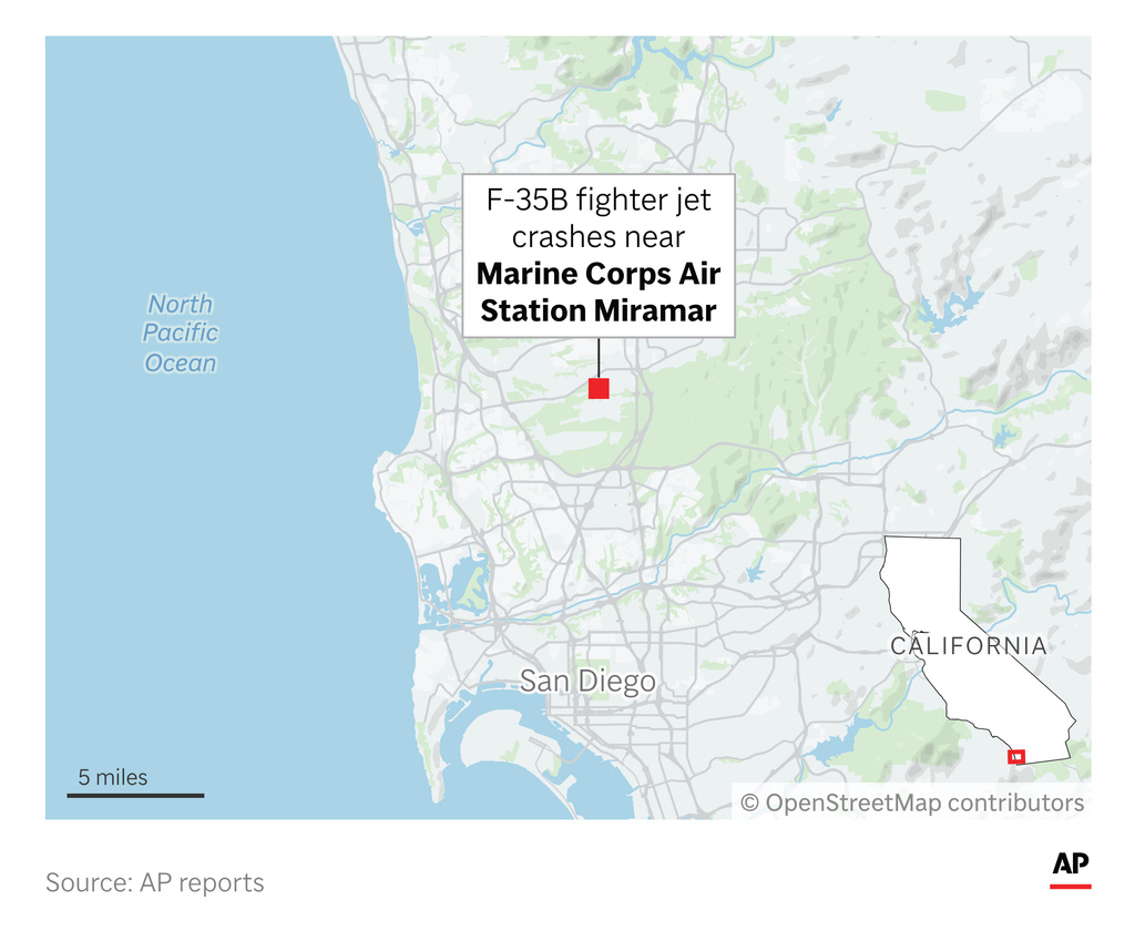 A Marine Corps F-35B stealth fighter crashed Friday near a Marine Corps base in southern California. (AP Digital Embed)