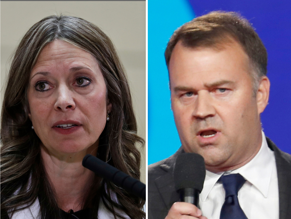 This photo combo shows from left, Ohio Department of Health Director Amy Acton and former state Democratic Chair David Pepper. (AP Photo/File)
