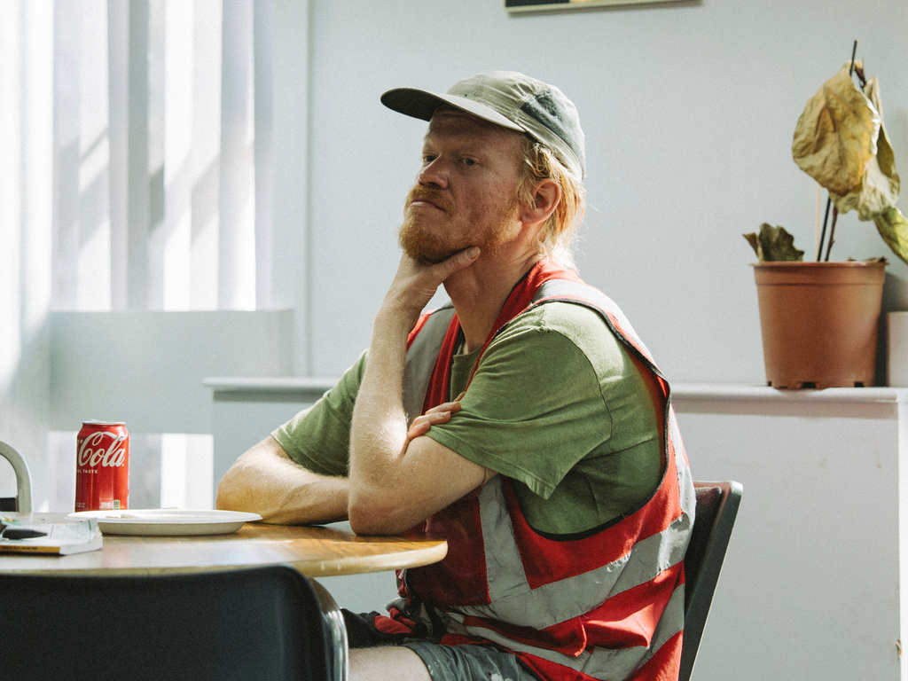 This image released by Focus Features shows Jesse Plemons in a scene from "Bugonia." (Focus Features via AP)